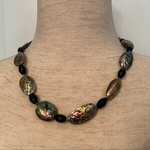 DONNA DRESSLER NECKLACE BLACK CRYSTAL ABALONE SHELL 925 STERLING SILVER
